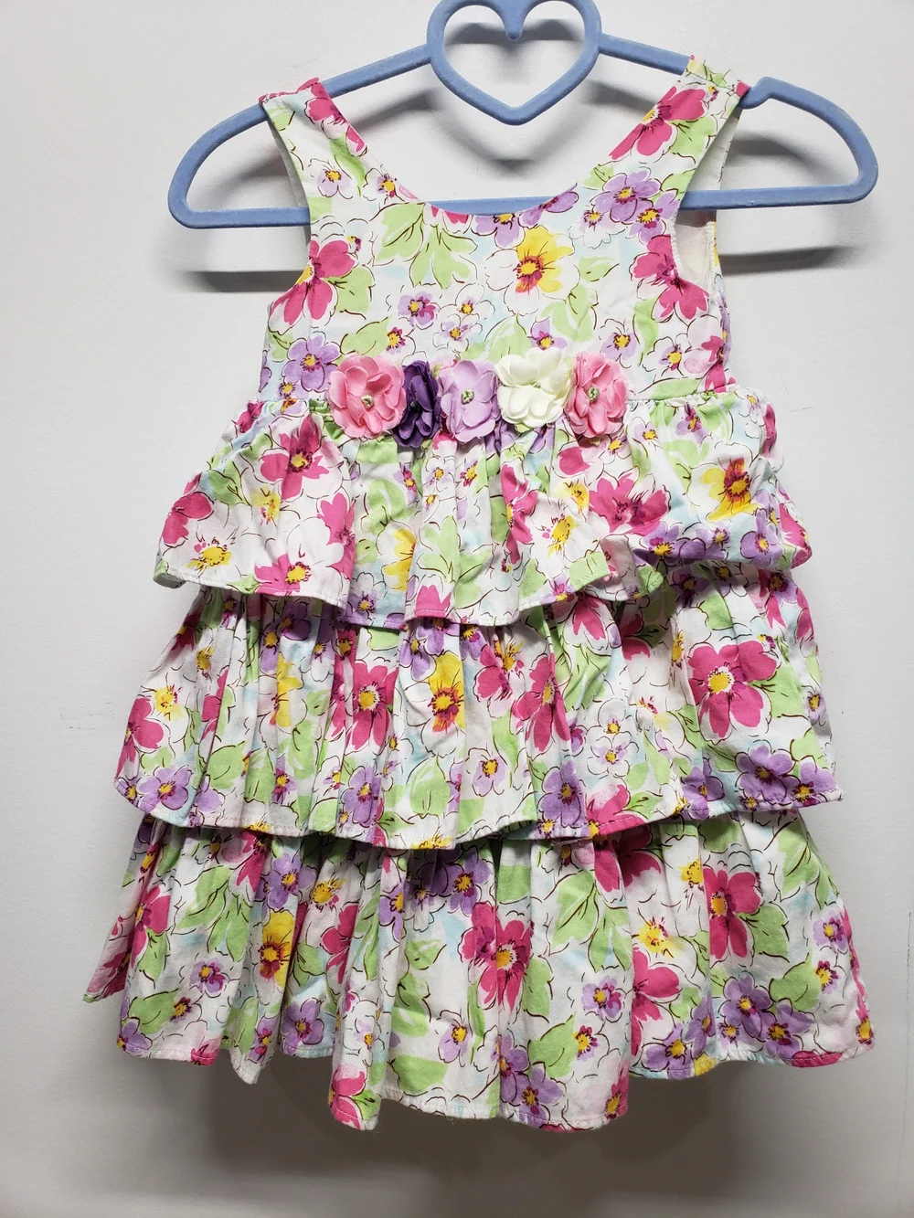 Laura Ashley London Girls Size 5 Floral Tiered Ruffle Dress 3D Flower Detail